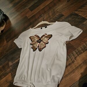 White Sequin Butterfly Top